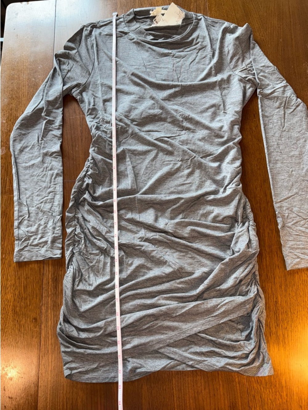 Hem & Thread Light Gray Long-Sleeve Ruched Bodycon Dress - Picture 4 of 10